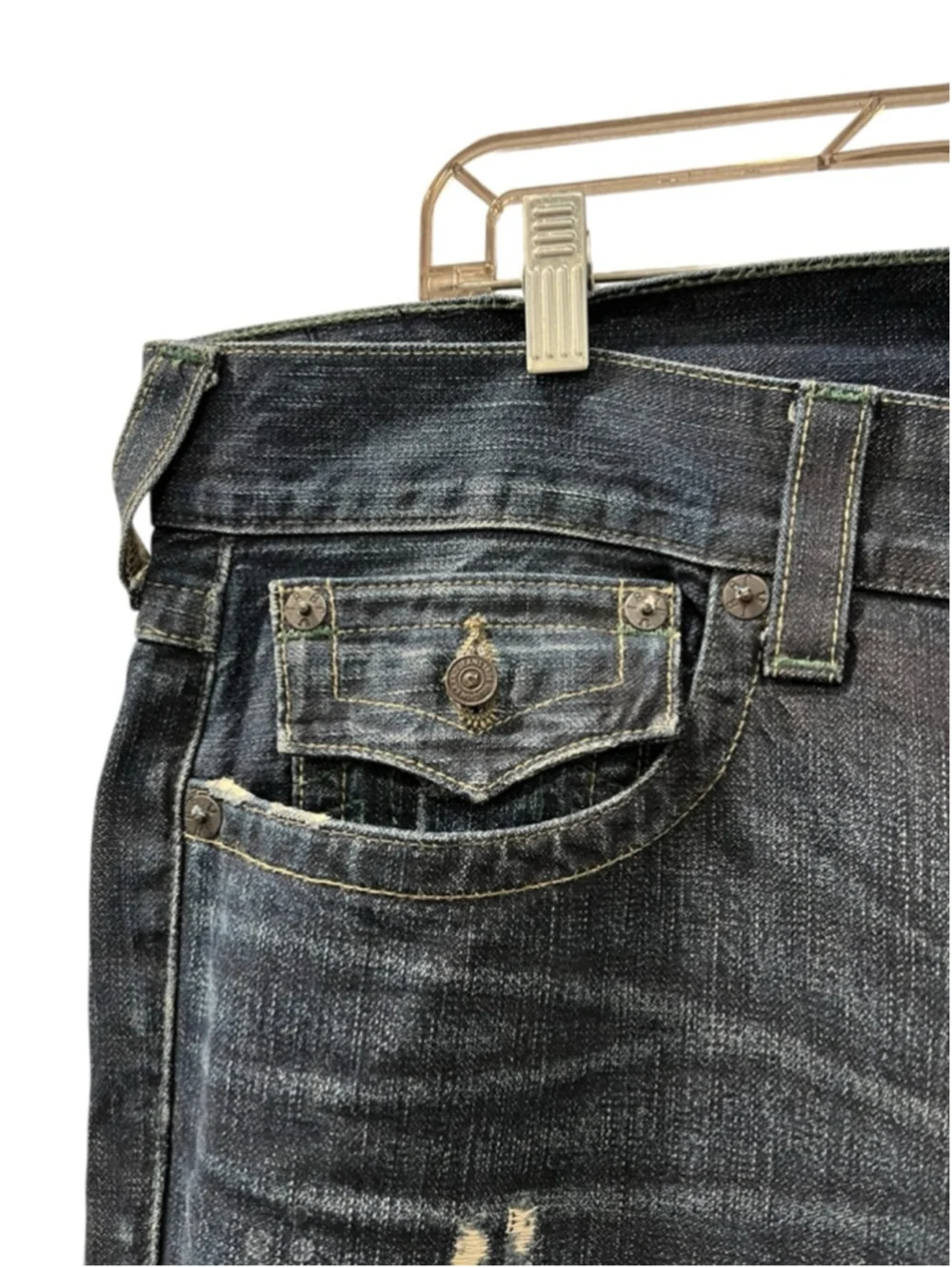 True Religion NWT Geno Slim Jeans Men's Size 36 Distressed Dark Wash Flap Pocket